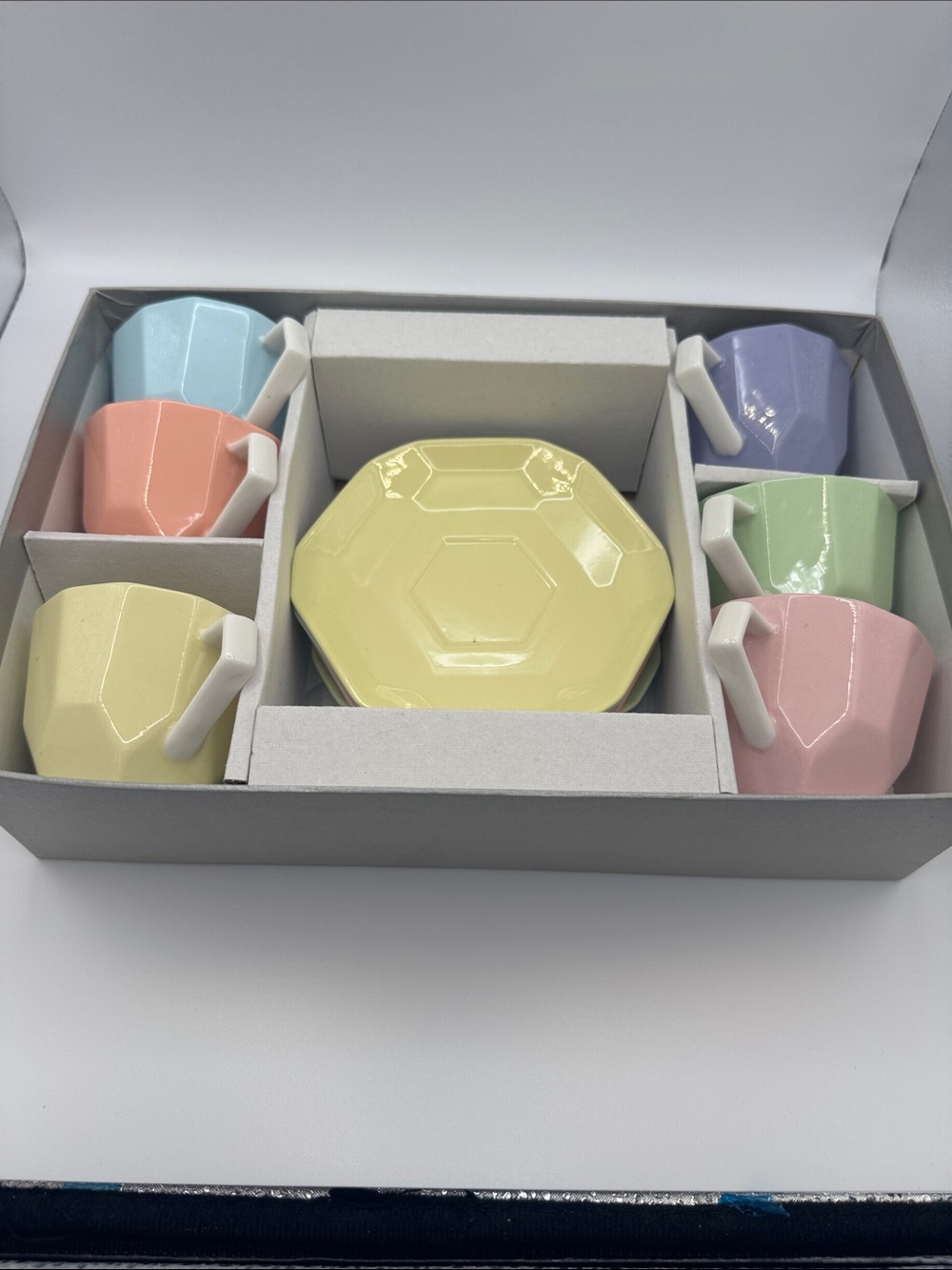 Pastel Geometric Tea Cup and Saucer Set